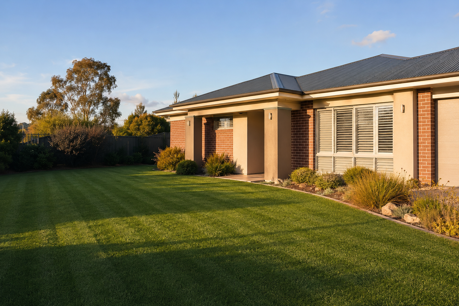 A freshly maintained lawn beside a clean modern home